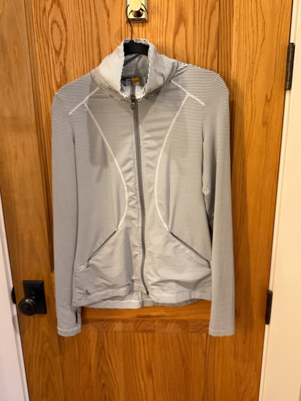 Lole Striped Gray and White Top with Yellow Brand Tag